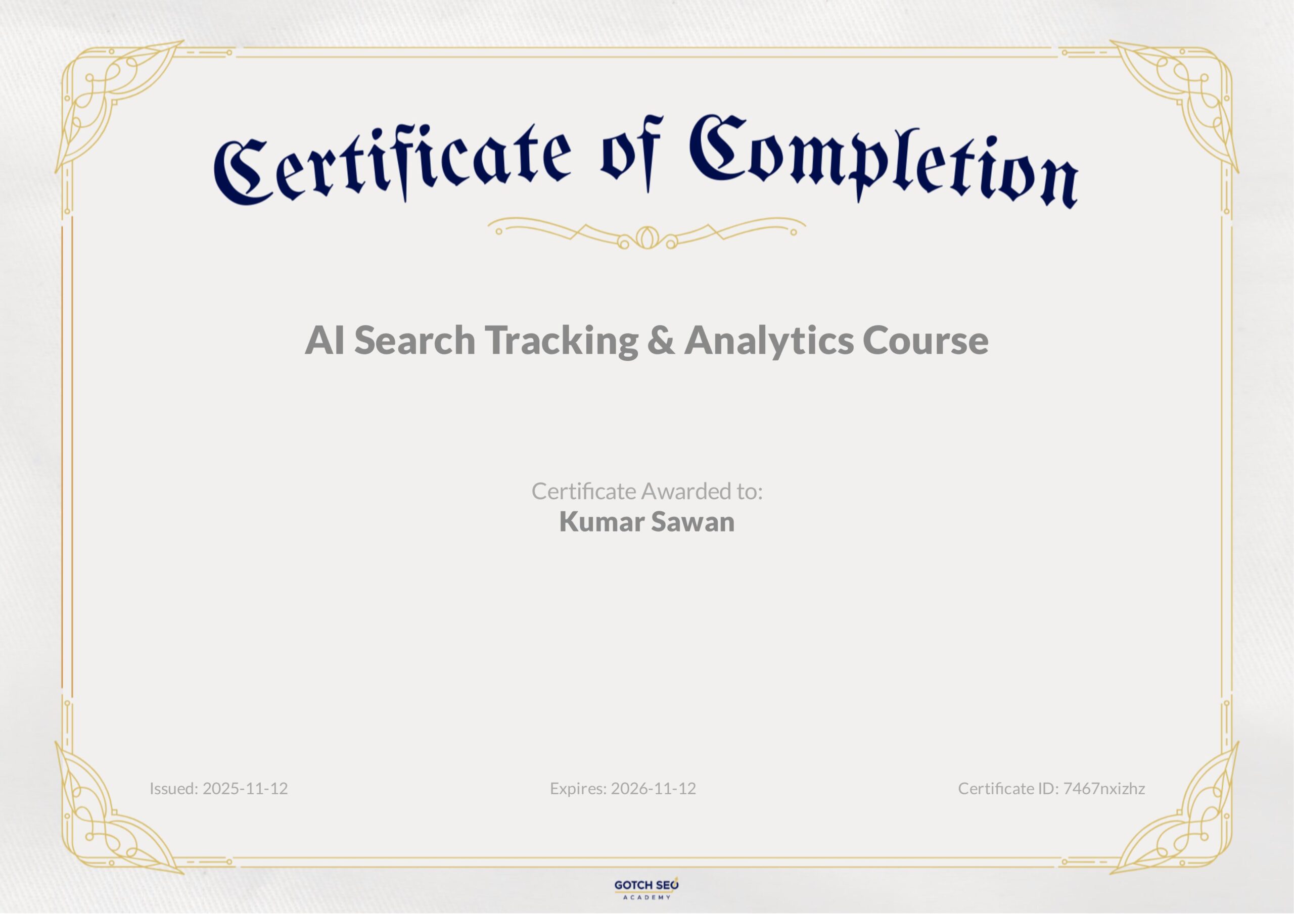 Gotch Academy - AI Tracking Certificate