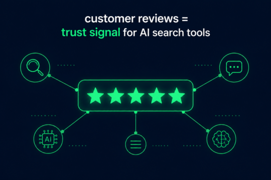 Illustration representing customer reviews as a trust signal for AI search tools
