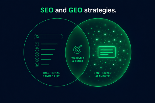 Venn diagram illustrating the overlap between SEO and GEO strategies