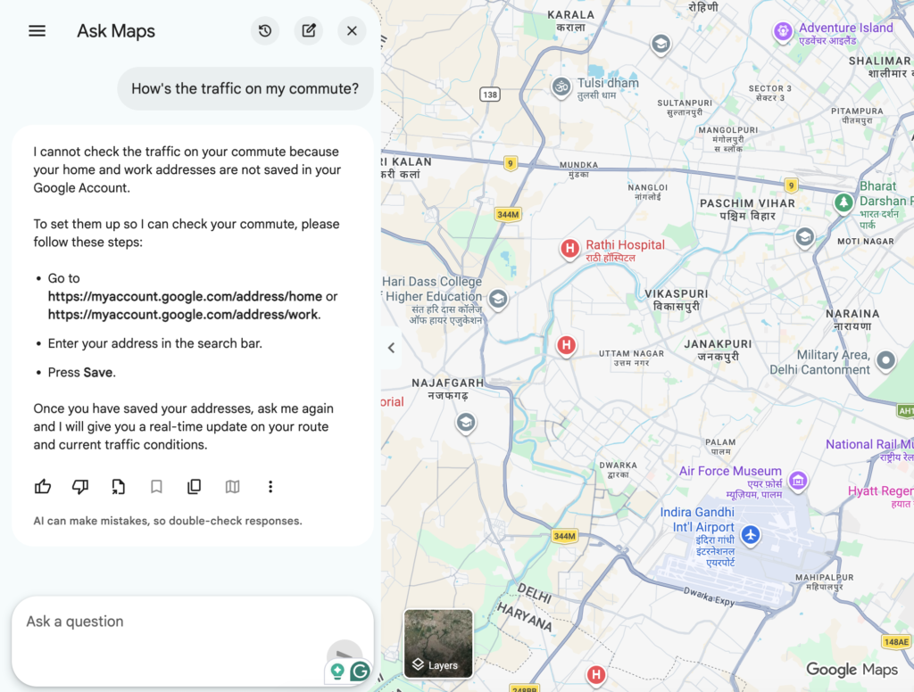 Ask Maps AI-generated answer example on Google Maps