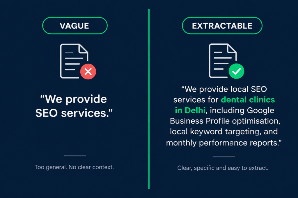 Vague versus specific service description comparison for AI extraction